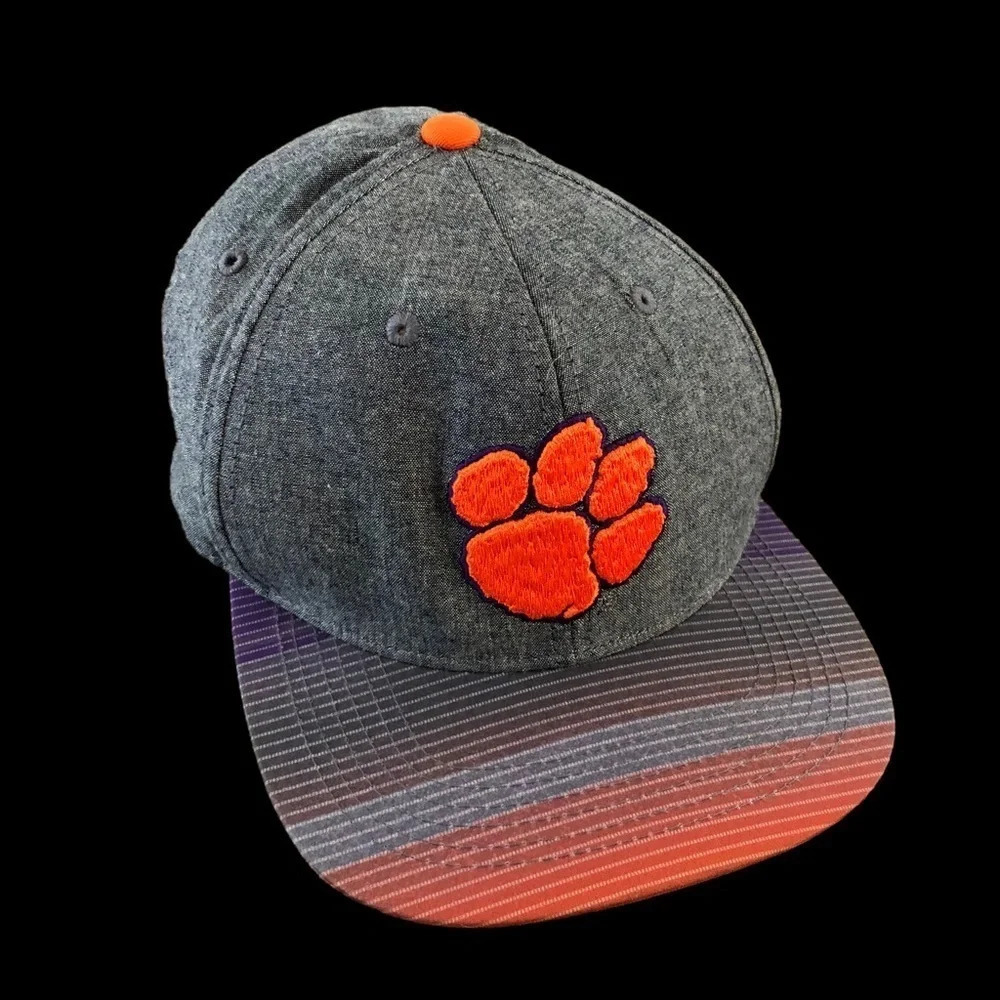 Clemson University Tigers Gray Flat Brim Baseball Hat Cap Embroidered Snap Back